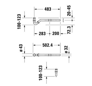 DURAVIT bidetový sifón DN32, s prevlečnou maticou 5/4, chróm 0050270000 Technický nákres