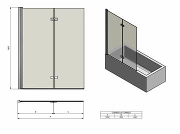 CONCEPT 200 CONB2 vaňová zástena 120x150 cm, ľavá, skladacia, chróm/číre sklo CONB2G1205007 Technický nákres