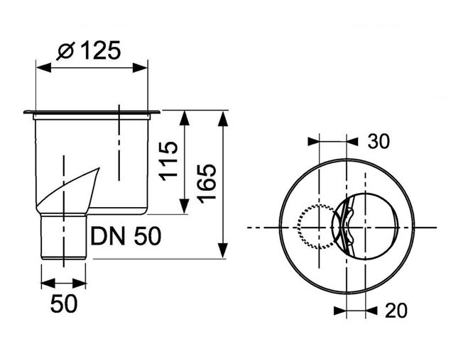 CONCEPT 200 sifón DN50, pre podlahový žľab, spodný odpad 650003620 Technický nákres