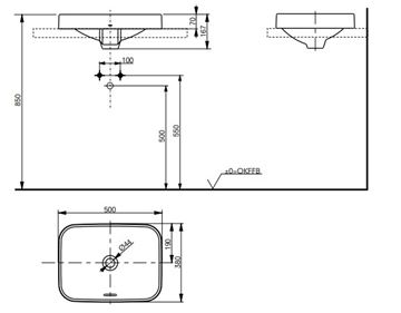 TOTO LF umývadlo 50 cm, s prepadom L5715E Technický nákres