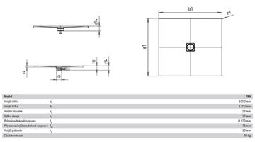KALDEWEI CONOFLAT 789-1 sprchová vanička 100x120 cm, smaltovaná oceľ, bez nosiča 465900010001 Technický nákres