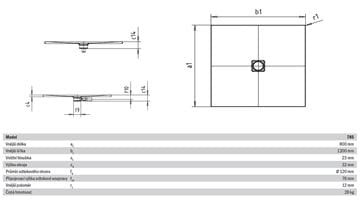 KALDEWEI CONOFLAT 785-1 sprchová vanička 90x120 cm, smaltovaná oceľ, bez nosiča, Perl Effekt 465500013001 Technický nákres