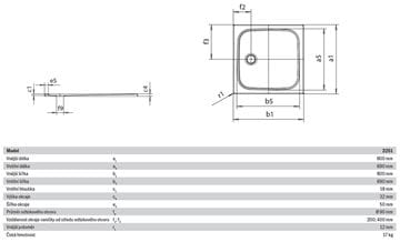 KALDEWEI CAYONOPLAN 2251-1 sprchová vanička 80x80 cm, smaltovaná oceľ, bez nosiča 361100010001 Technický nákres