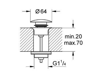 GROHE umývadlový výpust, click-clack, s prepadom, warm sunset 65807DA0 Technický nákres