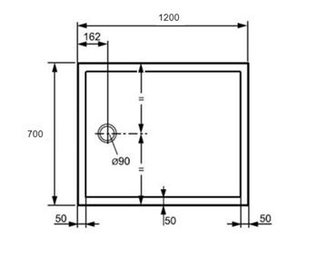 HÜPPE PURANO sprchová vanička 70x120 cm, liaty mramor, bez nožičiek, protišmyk 202166.055 Technický nákres