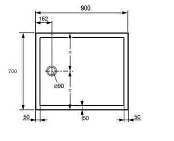 HÜPPE PURANO sprchová vanička 70x90 cm, liaty mramor, bez nožičiek, protišmyk 202164.055 Technický nákres