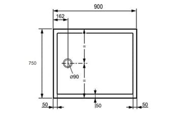 HÜPPE PURANO sprchová vanička 75x90 cm, liaty mramor, bez nožičiek, s protišmykom 202168.055 Technický nákres