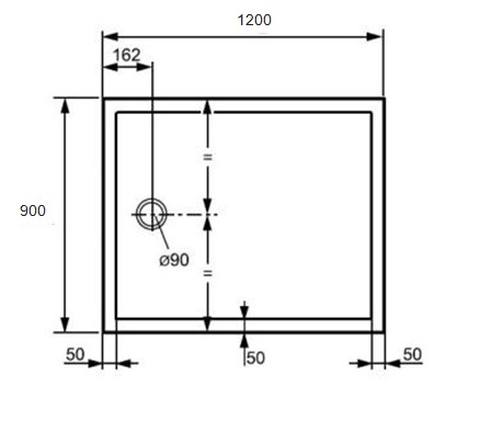 HÜPPE PURANO sprchová vanička 90x120 cm, liaty mramor, bez nožičiek, s protišmykom 202158.055 Technický nákres
