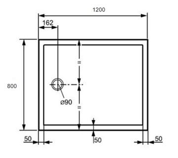 HÜPPE PURANO sprchová vanička 80x120 cm, liaty mramor, bez nožičiek, s protišmykom 202163.055 Technický nákres