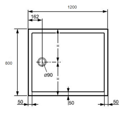 HÜPPE PURANO sprchová vanička 80x120 cm, liaty mramor, bez nožičiek, s protišmykom 202163.055 Technický nákres