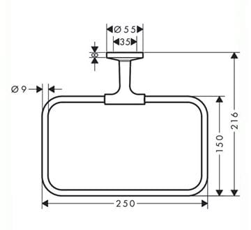 AXOR UNIVERSAL CIRCULAR držiak uteráka 250 mm, chróm 42823000 Technický nákres
