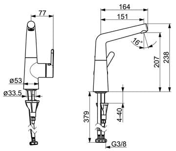 HANSA DESIGNO STYLE umývadlová stojanková batéria, chróm 51492283 Technický nákres