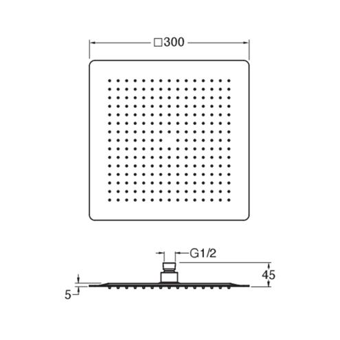 CRISTINA SANDWICH SPECIAL horná sprcha 300x300 mm, brúsená metalíza CRIPD96377 Technický nákres