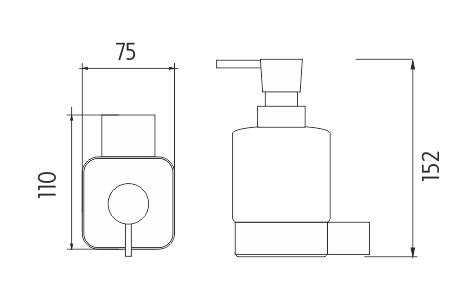 NIMCO KIBO dávkovač tekutého mydla 300 ml, nástenný, sklo, matná čierna KI-14031C-T-90 Technický nákres