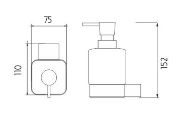 NIMCO KIBO dávkovač tekutého mydla 300 ml, nástenný, sklo, matná čierna KI-14031C-T-90 Technický nákres