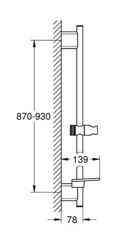 GROHE RAINSHOWER SMARTACTIVE sprchová tyč 930 mm s držiakom, polička, brúsený warm sunset 26603DL0 Technický nákres