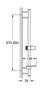 GROHE RAINSHOWER SMARTACTIVE sprchová tyč 930 mm s držiakom, polička, brúsený warm sunset 26603DL0 Technický nákres