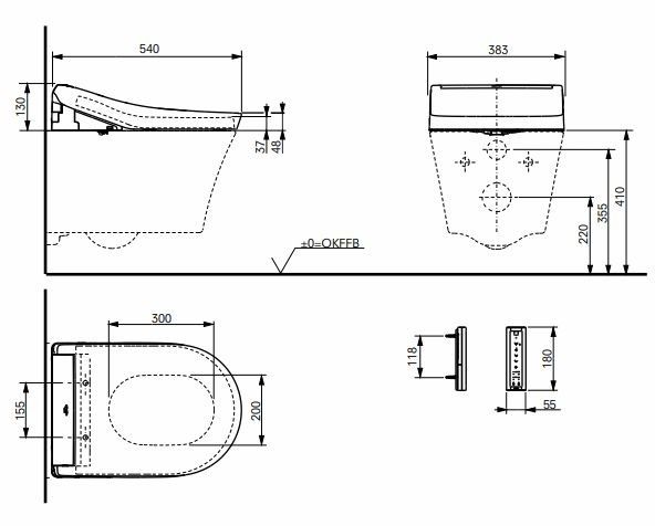 CONCEPT 100 WASHLET závesné WC s bidetovým sedadlom, Rimless, okrúhle 553EY-CON-WC-G34170 Technický nákres