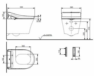 CONCEPT 100 WASHLET závesné WC s bidetovým sedadlom, Rimless, okrúhle 553EY-CON-WC-G34170 Technický nákres