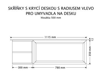 INTEDOOR CHICAGO skrinka pod umývadlo 111,5x50x36,2 cm, 1 zásuvka, 2 police, čierna/svetlo hnedá PTCHIC11101ZRADL231 Technický nákres