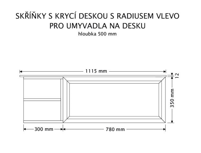 INTEDOOR CHICAGO skrinka pod umývadlo 111,5x50x36,2 cm, 1 zásuvka, 2 police, čierna/svetlo hnedá PTCHIC11101ZRADL231 Technický nákres