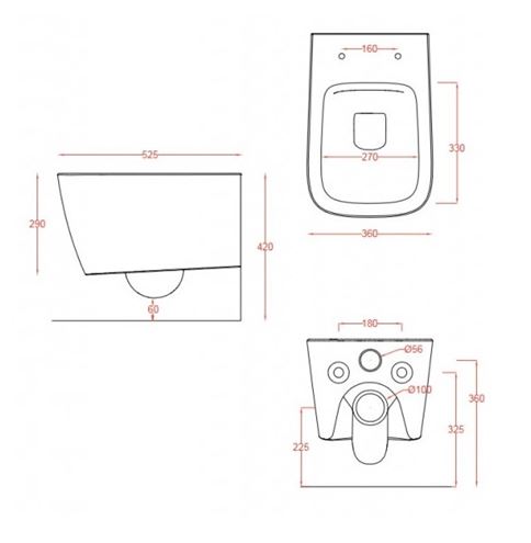 ARTCERAM A16 závesné WC, Rimless splachovanie, brown matera ASV003 41,00 Technický nákres
