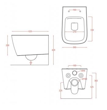 ARTCERAM A16 závesné WC, Rimless splachovanie, brown matera ASV003 41,00 Technický nákres