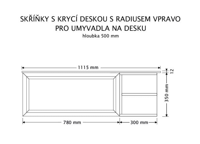 INTEDOOR CHICAGO skrinka pod umývadlo 111,5x50x36,2 cm, 1 zásuvka, 2 police, čierna/tmavo hnedá PTCHIC11101ZRADP212 Technický nákres
