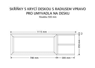 INTEDOOR CHICAGO skrinka pod umývadlo 111,5x50x36,2 cm, 1 zásuvka, 2 police, čierna/svetlo hnedá PTCHIC11101ZRADP231 Technický nákres