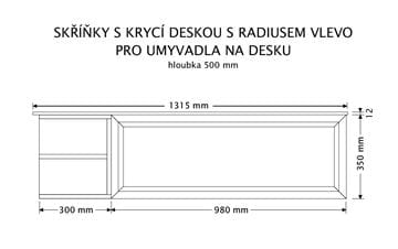 INTEDOOR CHICAGO skrinka pod umývadlo 131,5x50x36,2 cm, 1 zásuvka, 2 police, čierna/tmavo hnedá PTCHIC11301ZRADL212 Technický nákres
