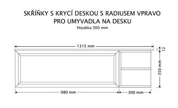 INTEDOOR CHICAGO skrinka pod umývadlo 131,5x50x36,2 cm, 1 zásuvka, 2 police, čierna/tmavo hnedá PTCHIC11301ZRADP212 Technický nákres