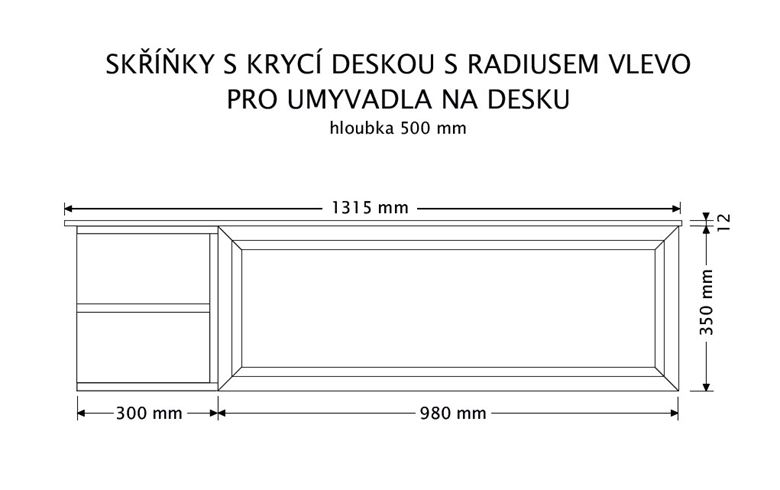 INTEDOOR CHICAGO skrinka pod umývadlo 131,5x50x36,2 cm, 1 zásuvka, 2 police, čierna/svetlo hnedá PTCHIC21301ZRADL231 Technický nákres