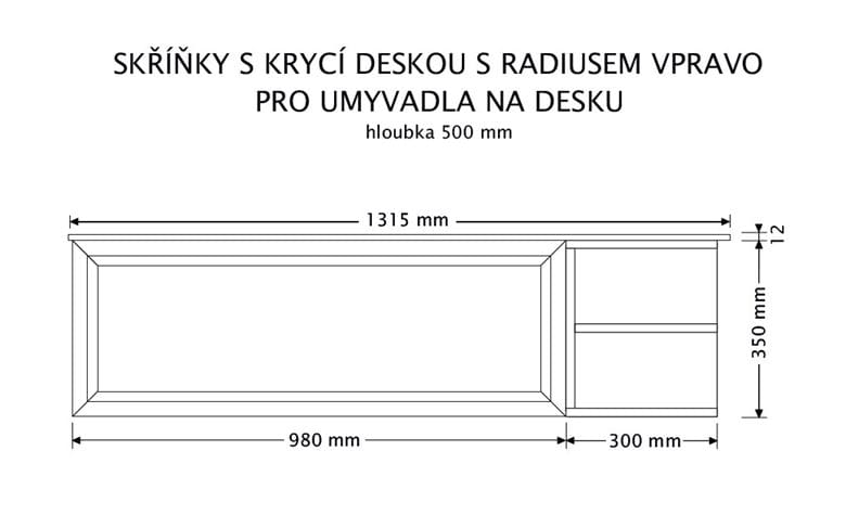 INTEDOOR CHICAGO skrinka pod umývadlo 131,5x50x36,2 cm, 1 zásuvka, 2 police, čierna/tmavo hnedá PTCHIC21301ZRADP212 Technický nákres