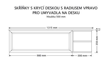 INTEDOOR CHICAGO skrinka pod umývadlo 131,5x50x36,2 cm, 1 zásuvka, 2 police, čierna/svetlo hnedá PTCHIC21301ZRADP231 Technický nákres