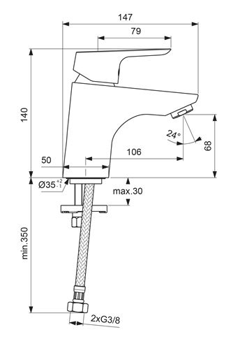 CONCEPT 100 umývadlová stojanková batéria, chróm BC515AA Technický nákres