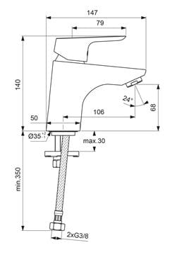 CONCEPT 100 umývadlová stojanková batéria, chróm BC515AA Technický nákres