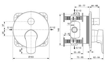 CONCEPT 100 vaňová podomietková batéria, s prepínačom, chróm A7280AA Technický nákres
