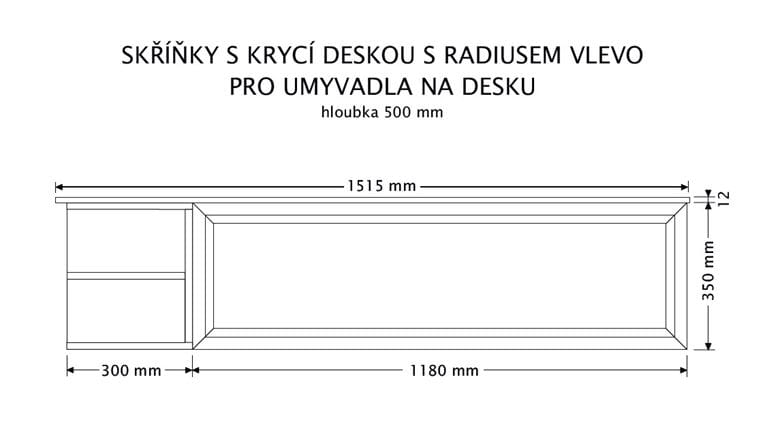 INTEDOOR CHICAGO skrinka pod umývadlo 151,5x50x36,2 cm, 1 zásuvka, 2 police, čierna/svetlo hnedá PTCHIC11501ZRADL231 Technický nákres