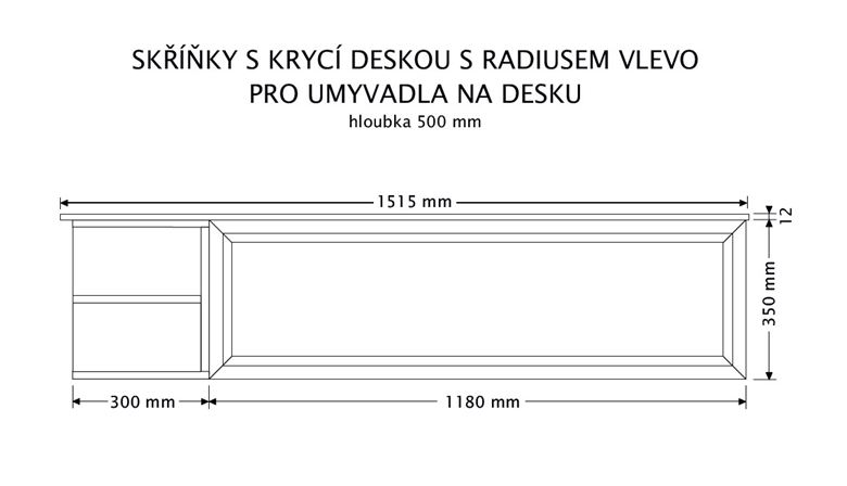 INTEDOOR CHICAGO skrinka pod umývadlo 151,5x50x36,2 cm, 1 zásuvka, 2 police, čierna/tmavo hnedá PTCHIC21501ZRADL212 Technický nákres