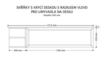 INTEDOOR CHICAGO skrinka pod umývadlo 151,5x50x36,2 cm, 1 zásuvka, 2 police, čierna/zelená PTCHIC21501ZRADL408 Technický nákres