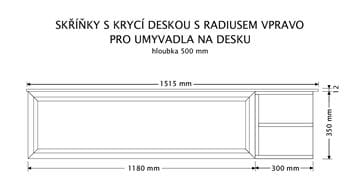 INTEDOOR CHICAGO skrinka pod umývadlo 151,5x50x36,2 cm, 1 zásuvka, 2 police, čierna/tmavo hnedá PTCHIC11501ZRADP212 Technický nákres