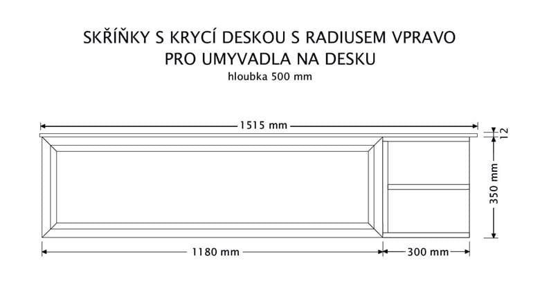 INTEDOOR CHICAGO skrinka pod umývadlo 151,5x50x36,2 cm, 1 zásuvka, 2 police, čierna/svetlo hnedá PTCHIC11501ZRADP231 Technický nákres