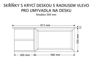 INTEDOOR CHICAGO skrinka pod umývadlo 91,5x50x36,2 cm, 1 zásuvka, 2 police, čierna/zelená PTCHIC1901ZRADL408 Technický nákres