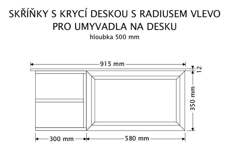 INTEDOOR CHICAGO skrinka pod umývadlo 91,5x50x36,2 cm, 1 zásuvka, 2 police, čierna/svetlo hnedá PTCHIC2901ZRADL231 Technický nákres