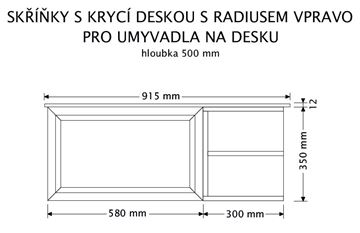 INTEDOOR CHICAGO skrinka pod umývadlo 91,5x50x36,2 cm, 1 zásuvka, 2 police, čierna/zelená PTCHIC1901ZRADP408 Technický nákres
