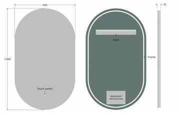 EASY PLUS LED zrkadlo 60x120 cm, s osvetlením, s reguláciou stmievania a teploty svetla, so senzorom EA-OV01-60120 Technický nákres