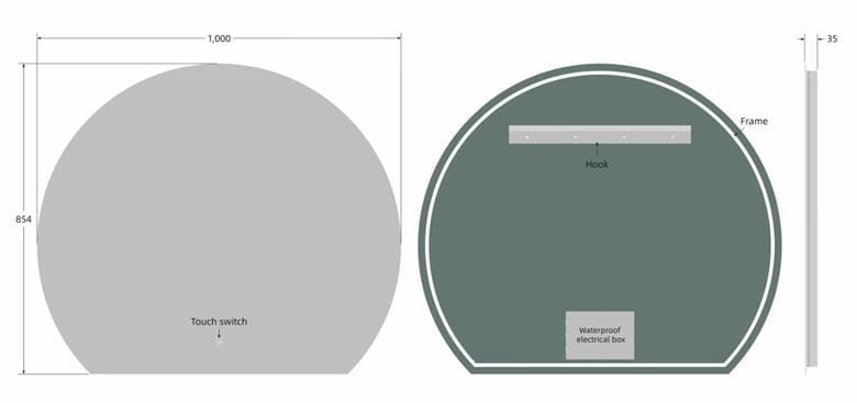 EASY PLUS LED zrkadlo 100x85,4 cm, s osvetlením, s reguláciou stmievania a teploty svetla, so senzorom EA-R01-10085 Technický nákres
