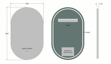 EASY PLUS LED zrkadlo 50x80 cm, s osvetlením, s reguláciou stmievania a teploty svetla, so senzorom EA-OV01-5080 Technický nákres