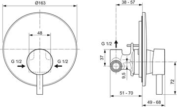 IDEAL STANDARD CERAFINE O sprchová podomíková batéria, s telesom, hodvábna čierna A6940XG Technický nákres