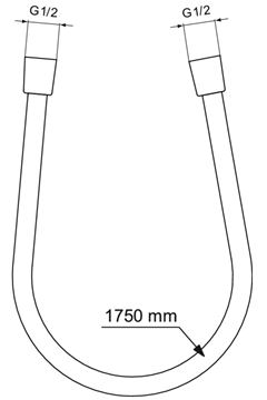 IDEAL STANDARD IDEALRAIN sprchová hadica Idealflex 1750 mm, hladká, Anti-Twist, plast, matná čierna BE175XG Technický nákres